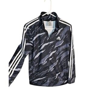 Adidas Black and Gray Boy's Hoodie Jacket Sweatshirt All over Print Size 14/16